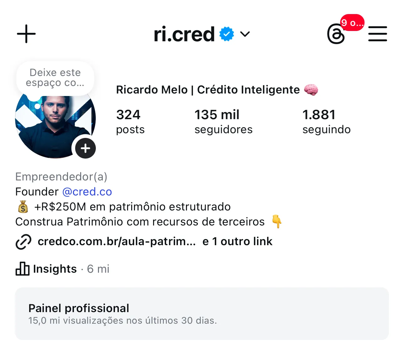 Perfil Instagram com 135 mil seguidores